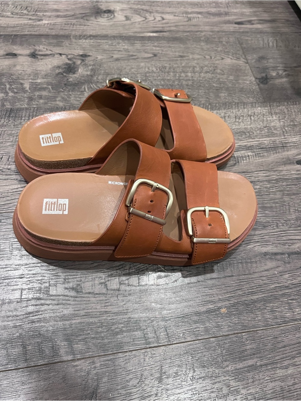 Fitflop GEN-FF Buckle Two Bar Leather Sandal Slides - Picture 7 of 10